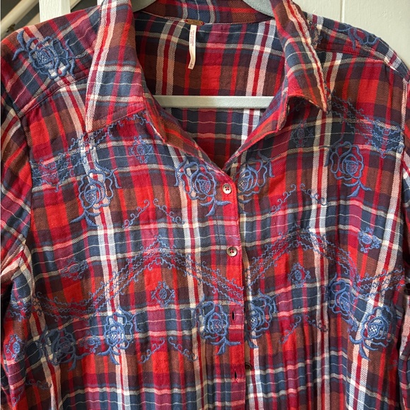 Red and Blue Plaid Button-Up Shirt - Picture 2 of 5